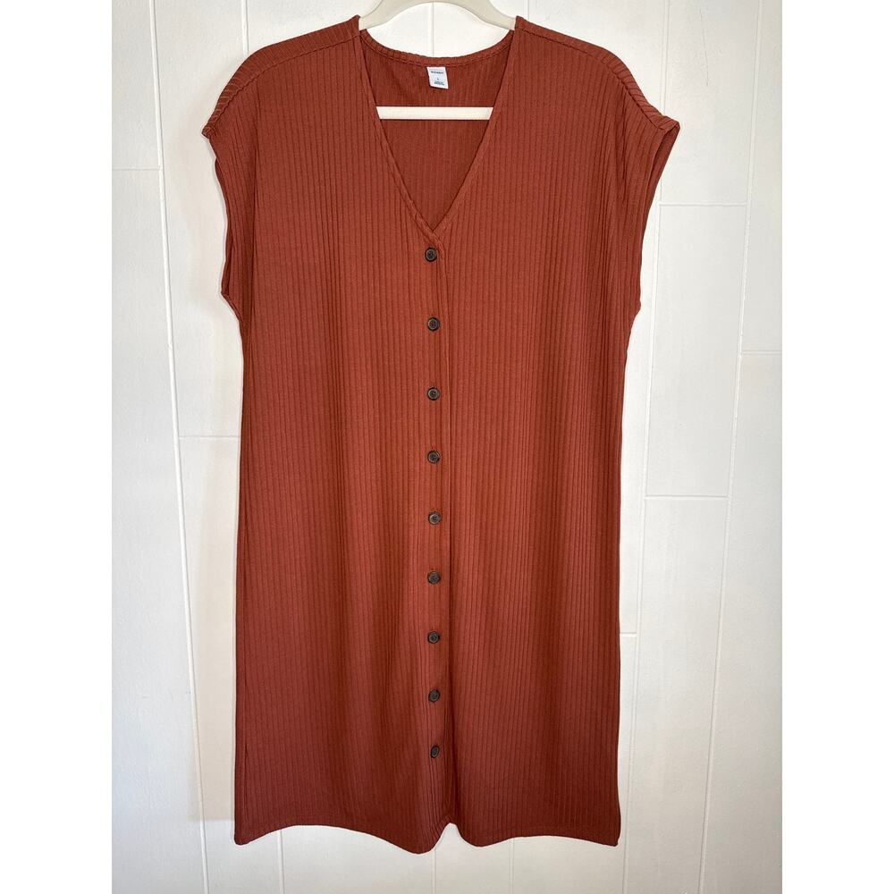 Old Navy ribbed knit button front dress rust color large